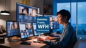 लैपटॉप पर Deloitte इंटर्नशिप अप्लाई करते हुए छात्र