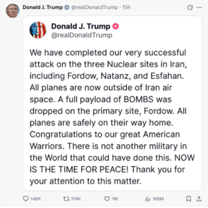 Donald Trump speaking at the White House podium on June 21, 2025