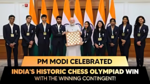 Montage of Indian chess players celebrating a win