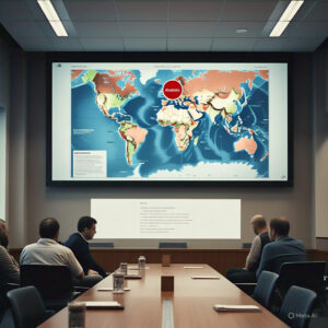 Map highlighting U.S. and Iran with pause icon indicating delay in decision