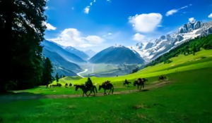 Tourists exploring scenic Kashmir valley