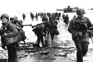 Allied troops landing on Normandy beaches on D‑Day, June 6, 1944