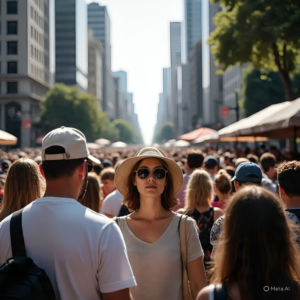 People shielding from intense sunlight during heatwave
