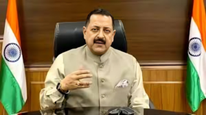 Minister Jitendra Singh speaking at a press conference about exam policy