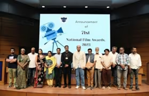 Collage of winning films and actors at 71st National Film Awards