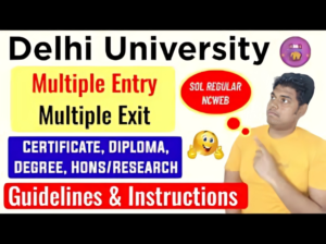 Students walking on Delhi University campus under NEP 2020 signage